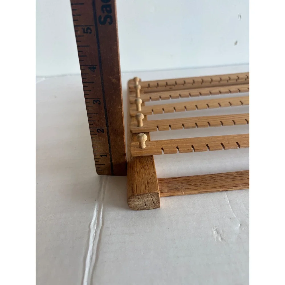Vintage Oak Wood Wall Mounted Earring Holder Jewelry Organizer Rack 5 Tier Pegs